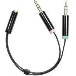 Deltaco Audio Adapter, 3.5mm Male To 3.5mm Female, 4-pin , 0.1m - Ledning
