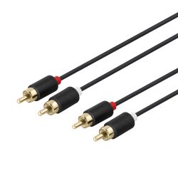 Deltaco Audio Cable, 2xrca, Gold-plated Connectors, 2m, Black - Ledning