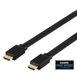 Deltaco Flat High Speed With Ethernet Hdmi Cable, 2m, Black - Ledning