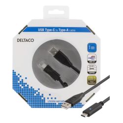 Deltaco Usb 2.0 Cable, 1m, Type C - Type A Male, Pd Prof 1, Black - Ledning