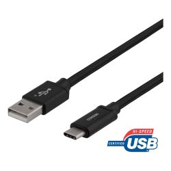 Deltaco Usb-a To Usb-c Cable, 2m, Usb 2.0, Braided, Black - Ledning