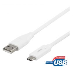 Deltaco Usb-c To Usb-a Cable, 1m, 3a, Usb 2.0, White - Ledning