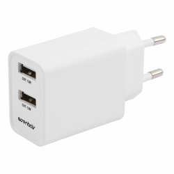 Essentials Wall Charger 2x Usb-a, 2.4a, 12w, White - Oplader